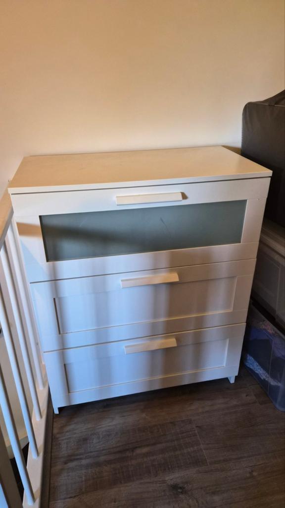 IKEA BRIMNES Ladekast 3 lades wit/frosted glas 78x46x95 cm, Huis en Inrichting, Kasten | Ladekasten, Ophalen, Gebruikt, 50 tot 100 cm