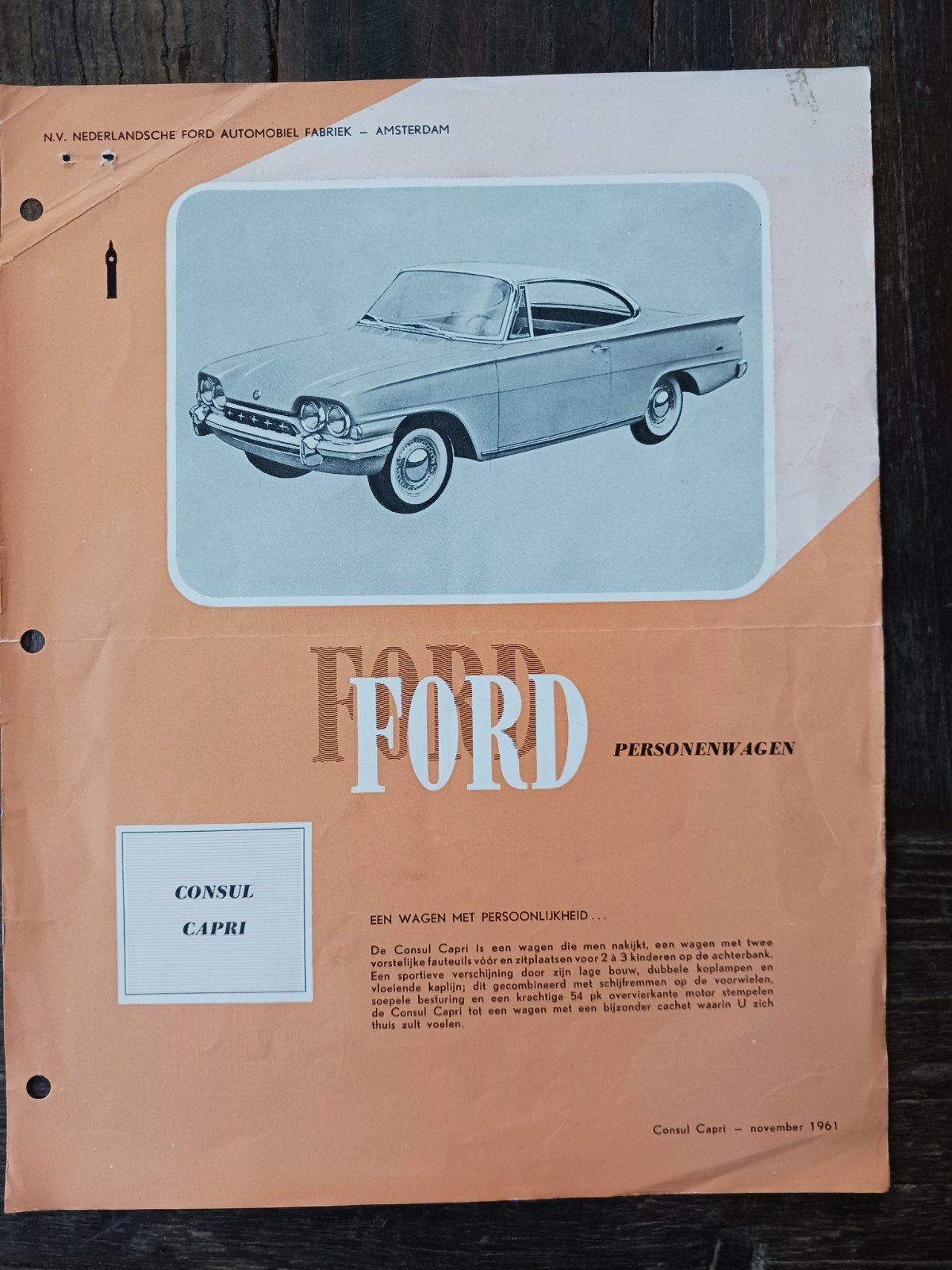 Ford Consul Capri folder 1961, Ophalen of Verzenden, Gelezen, Ford