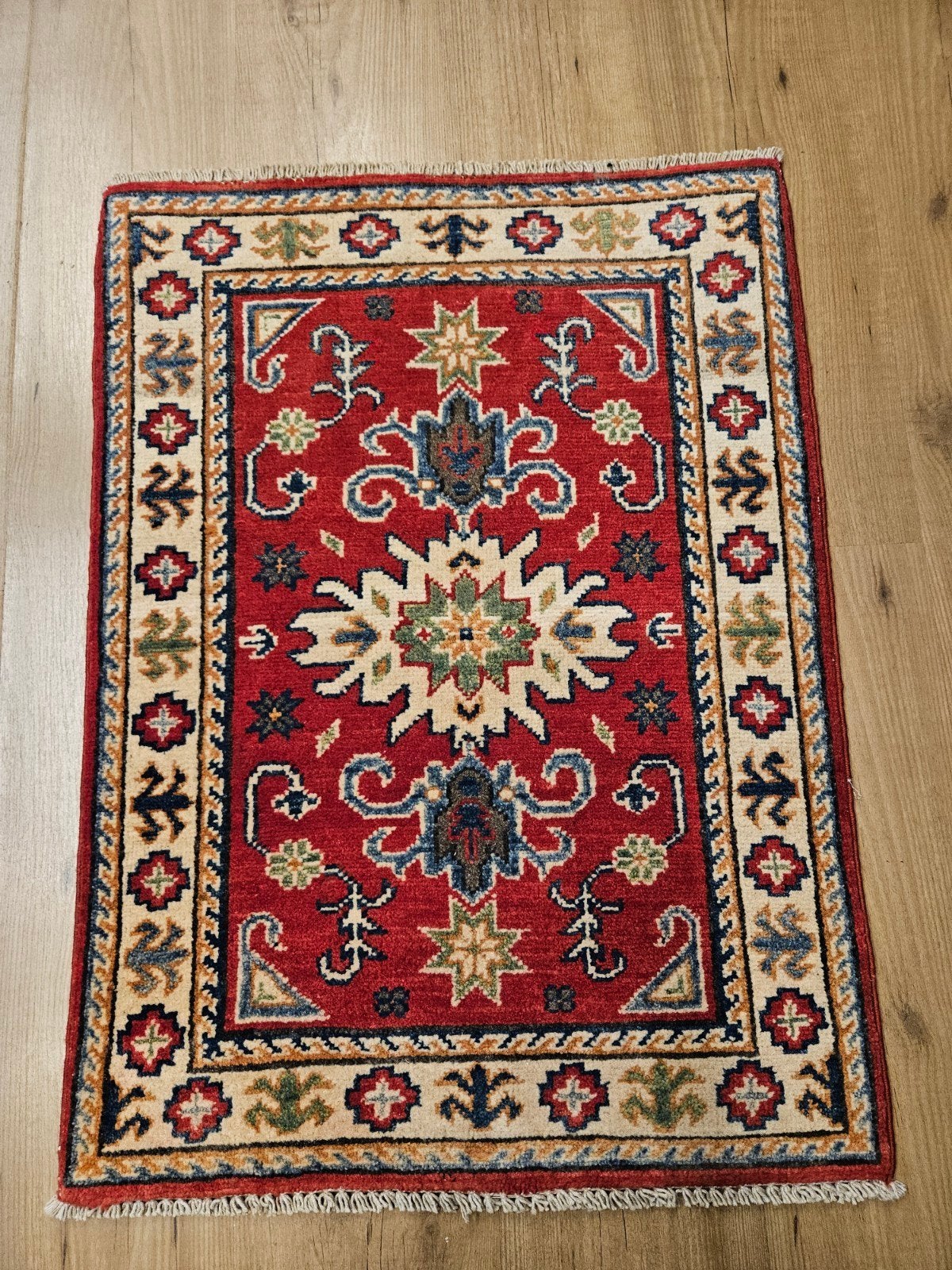 Handgeknoopt oosters tapijt kazak 84x60, Info@SlatsAntiek.nl, 50 tot 100 cm, Perzisch, Vof Slats Antiek