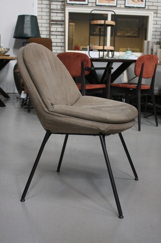 2 x luxe eetkamerstoel CURTIS Jess design echt leer Stone, Huis en Inrichting, Ophalen, Twee, Bruin, Zo goed als nieuw