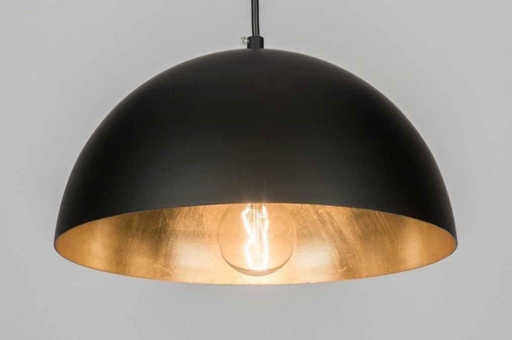 Hanglamp type rietveld lamp zwart met koperen binnenkant., Ophalen of Verzenden, Gebruikt, Overige materialen