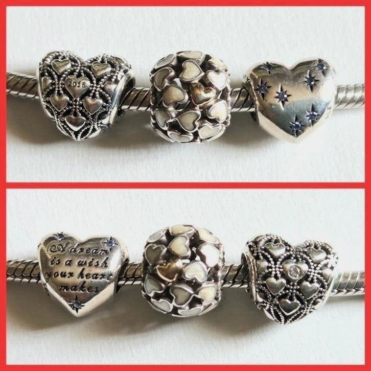 ZILVEREN PANDORA HARTJES MET GOUD, ZIRKONIA EN DIAMANT, Ophalen, Pandora, Zo goed als nieuw, Zilver