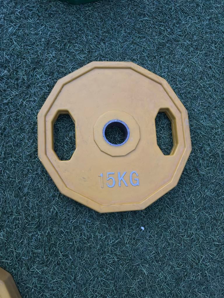 Bumperplates 15 kg - Set van 2 Halterschijven, Ophalen, Gebruikt, Halterschijven