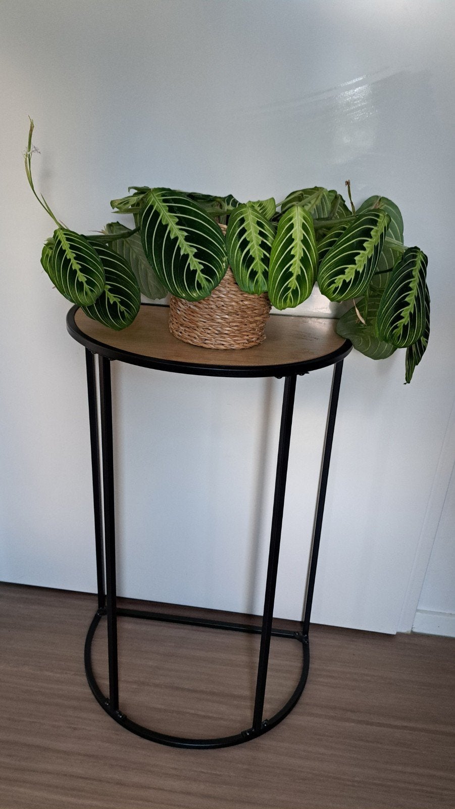 Halfronde wandtafel - tafeltje - side table 38.5x24x58 cm, Minder dan 55 cm, Gebruikt, Overige vormen, Hout