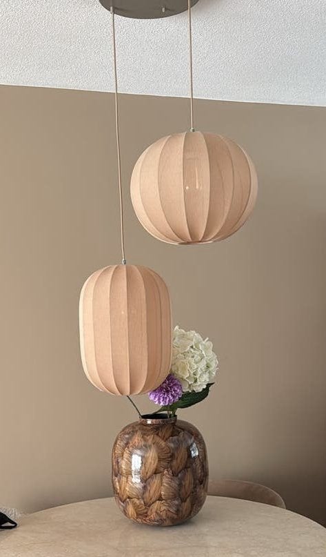 Set van 2 taupe hanglampen - perfect voor eettafel, Ophalen, Nieuw, Textiel, E27 (groot)