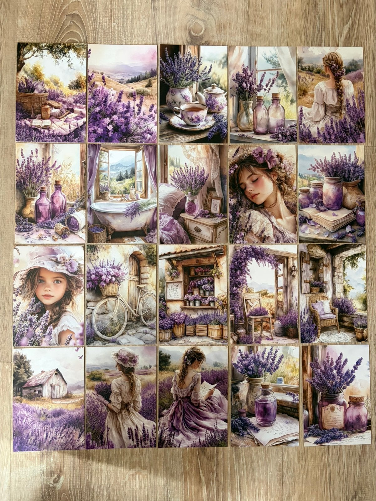 20-delig Kaartenset Vintage Purple Lavender Girl Nieuw, Ophalen of Verzenden, Nieuw, Versiering of Embellishment, Overige merken