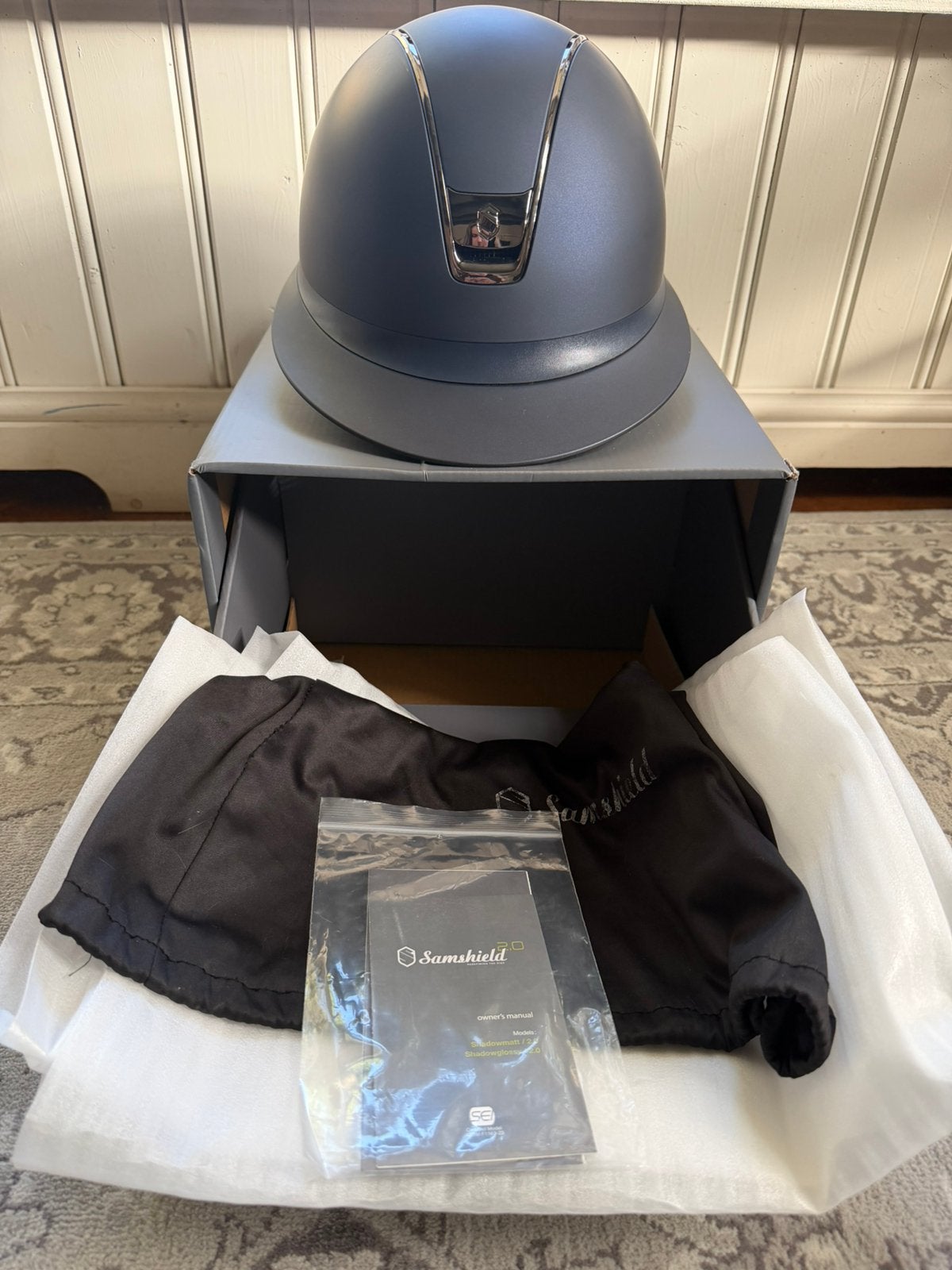 Samshield Miss shield blauw 2.0, Ophalen of Verzenden, Zo goed als nieuw, Dressuur, Rijhelm/cap