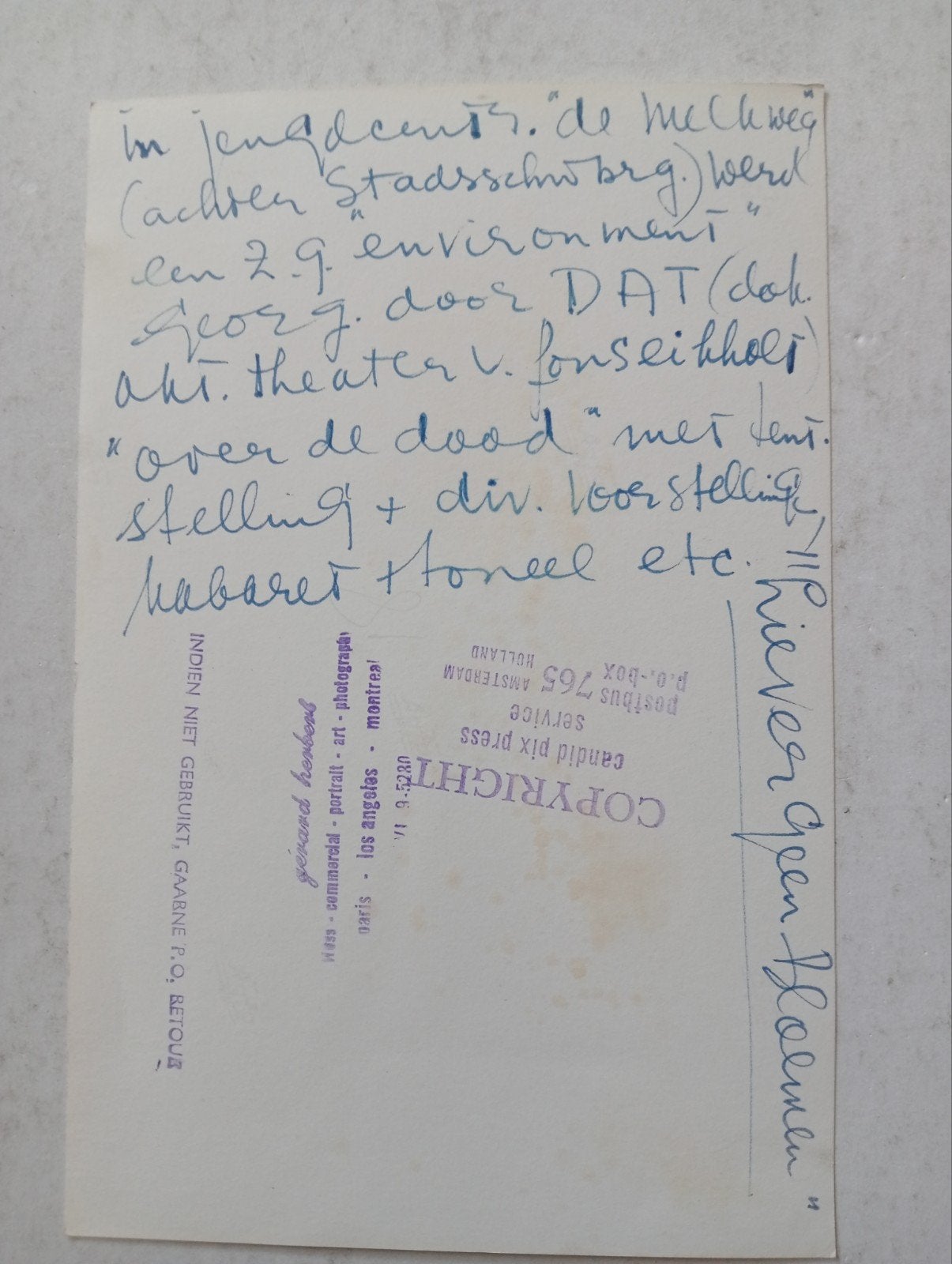 'Jeugdcentrum De Melkweg' Amsterdam DAT theater Fons Eikholt, Ophalen of Verzenden, Voor 1940, Gebruikt
