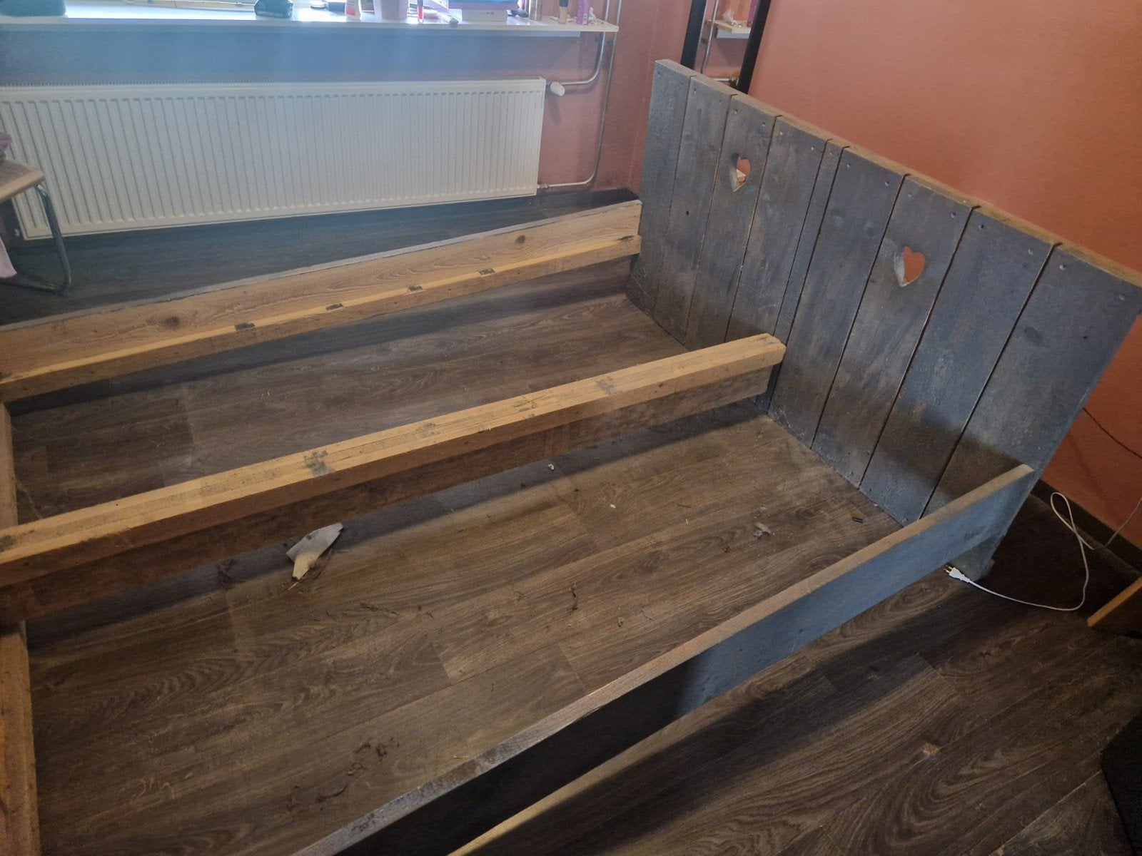 te koop steigerhouten 2 persoons bed grey, Ophalen, 90 cm, Steigerhout, Tweepersoons