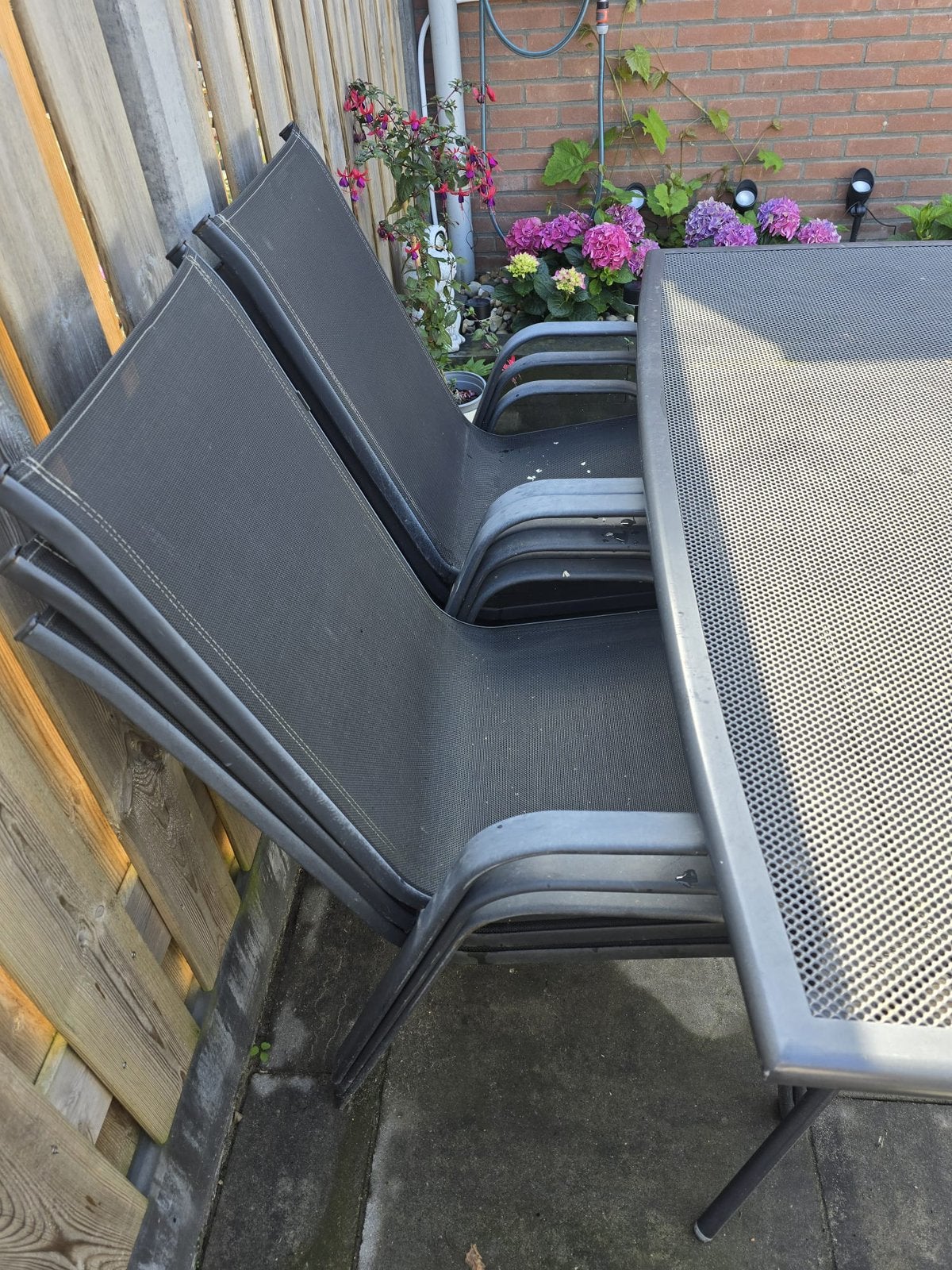 Tuinset metalen gecoat tafel met 6 stoelen, Tuin en Terras, Tuinsets en Loungesets, Ophalen of Verzenden, Gebruikt