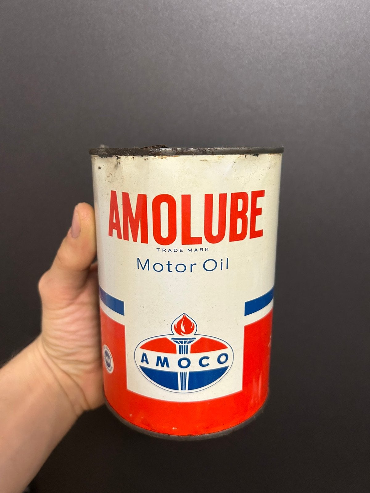 Olie blik olieblik oil can Amoco Amolube us quart mancave, Verzamelen, Merken en Reclamevoorwerpen, Ophalen of Verzenden, Zo goed als nieuw