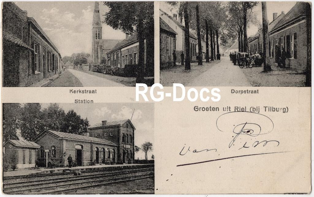 Ansichtkaart Briefkaart Riel Kerkstraat, Dorpstraat Station, Verzamelen, Ansichtkaarten | Nederland, Ophalen, Voor 1920, Gelopen