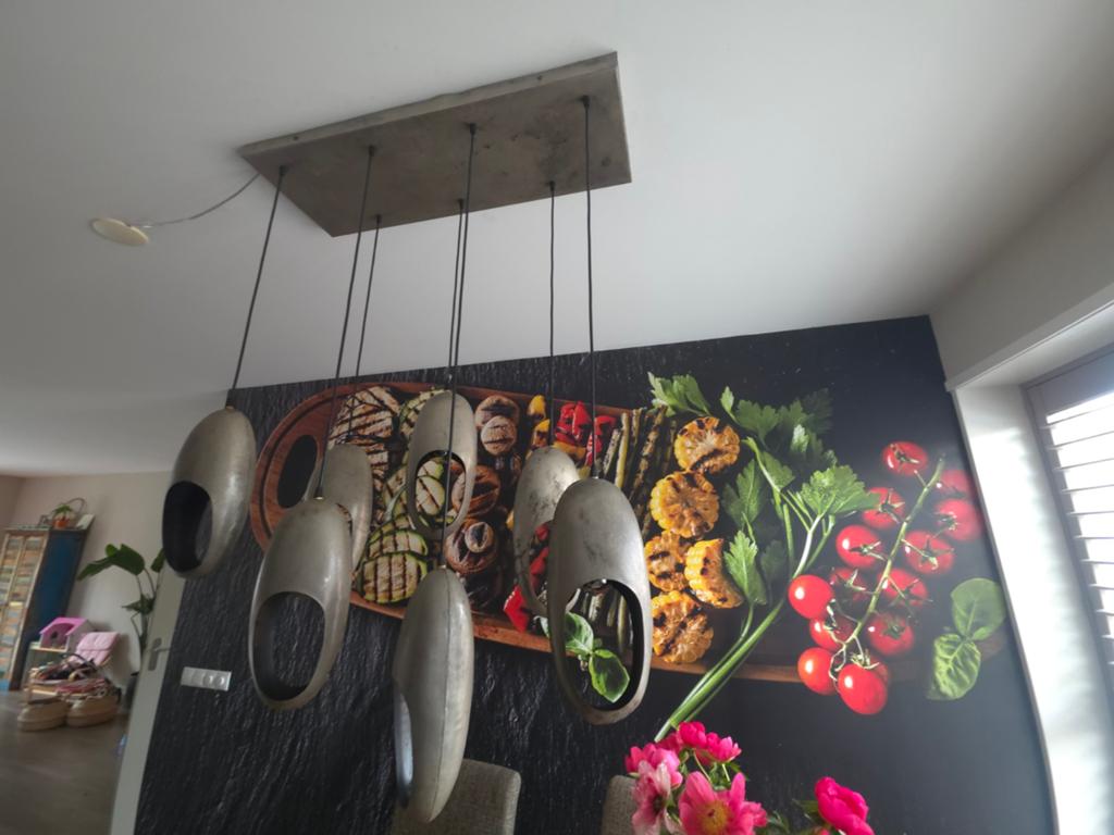 Design hanglamp met 7 lampen - Metaal, Ophalen, Gebruikt, Metaal, Modern design