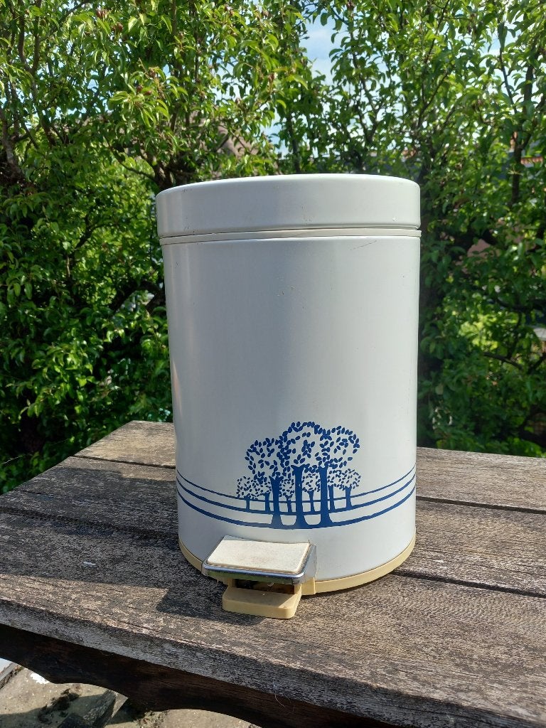 leuke vintage prullenbak, brabantia wit met blauw, jaren 90, Huis en Inrichting, Ophalen of Verzenden, Zo goed als nieuw