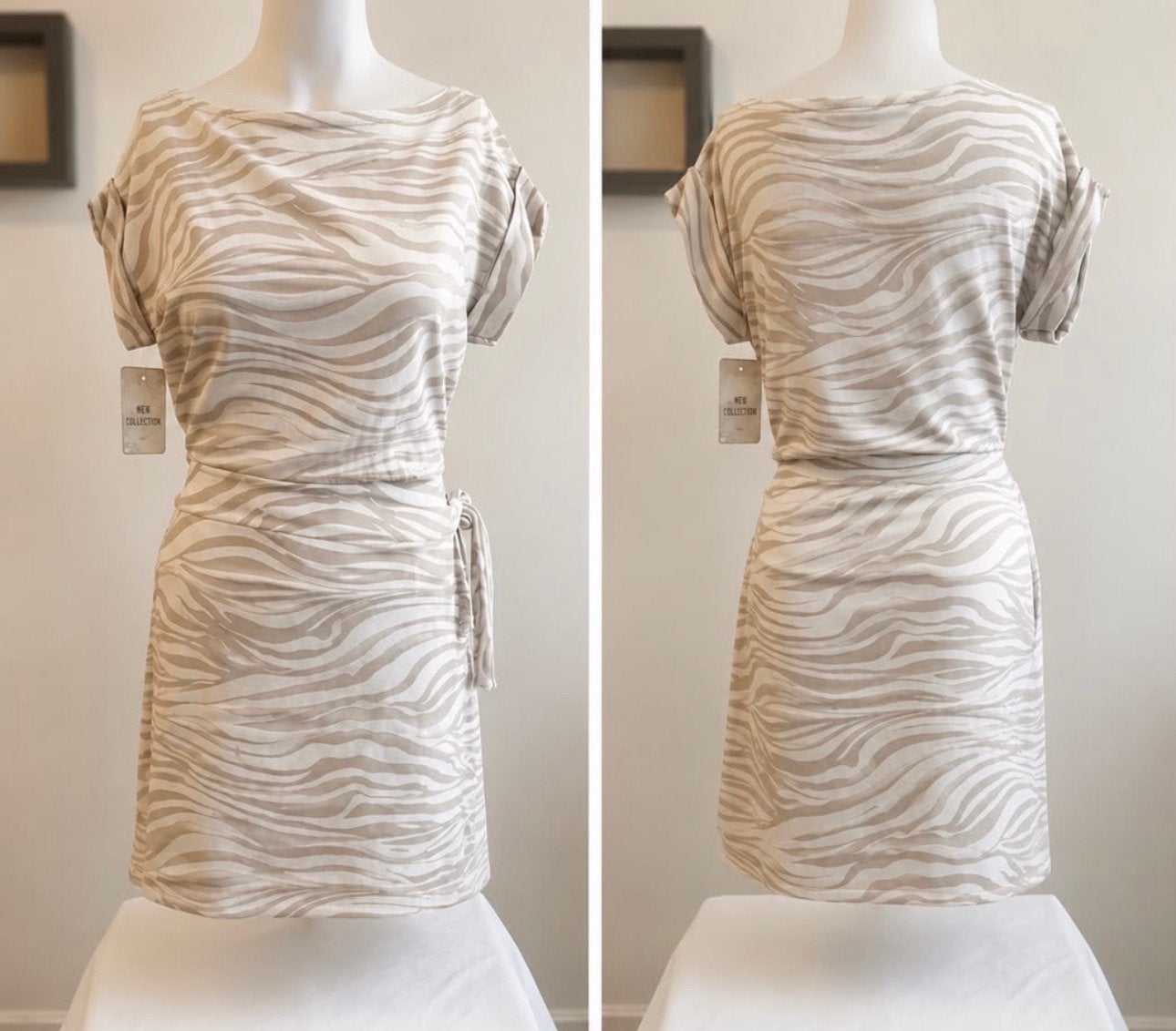 Zomerse wikkeljurk met zebraprint - 100% katoen, Ophalen, Beige, Maat 42/44 (L), Nieuw