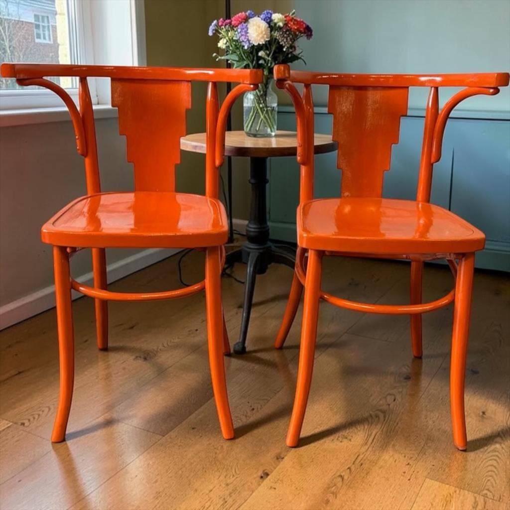 vintage oranje houten bistro stoel, Ophalen, Gebruikt