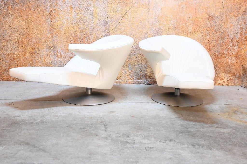 ZGAN 2 witte leren Leolux Parabolica design chaise longues, Leolux, 150 tot 200 cm, 75 tot 100 cm, Ophalen of Verzenden