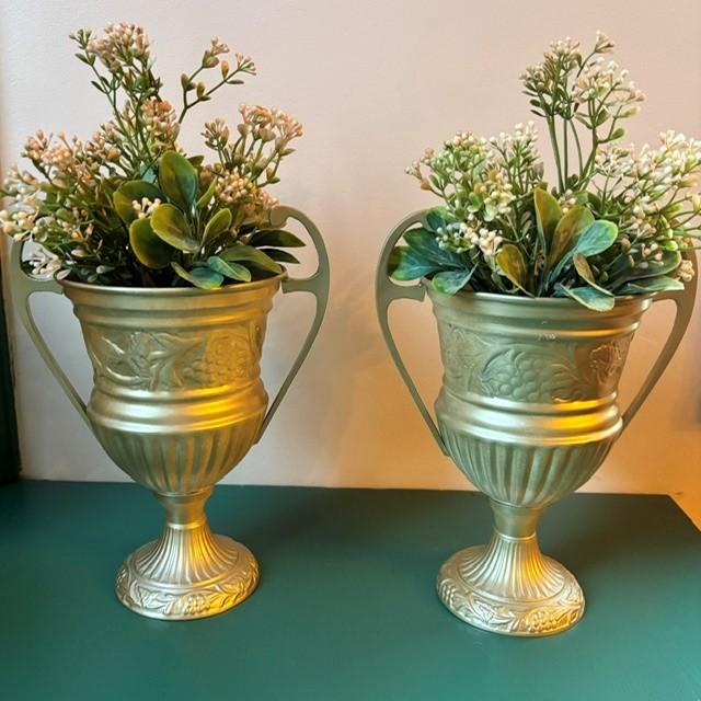 2 sierlijke bloempotten goud - vintage look, Ophalen, Gebruikt, Overige kleuren, Overige materialen