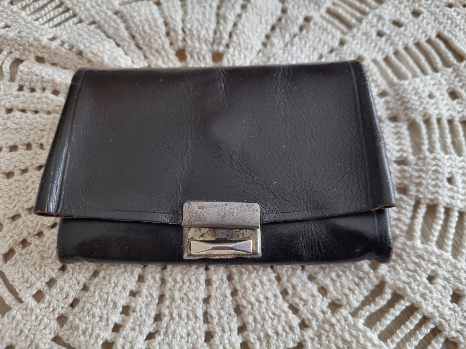 Antiek vintage zwart leren heren portemonee, Ophalen of Verzenden, Gebruikt, Zwart
