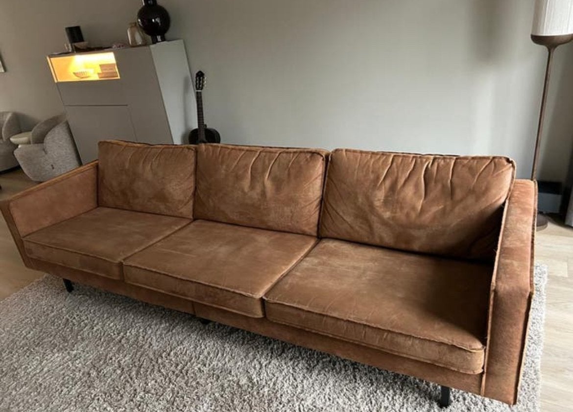 Microleder bank cognac 4-zits, Overige materialen, Gebruikt, 75 tot 100 cm, Ophalen of Verzenden