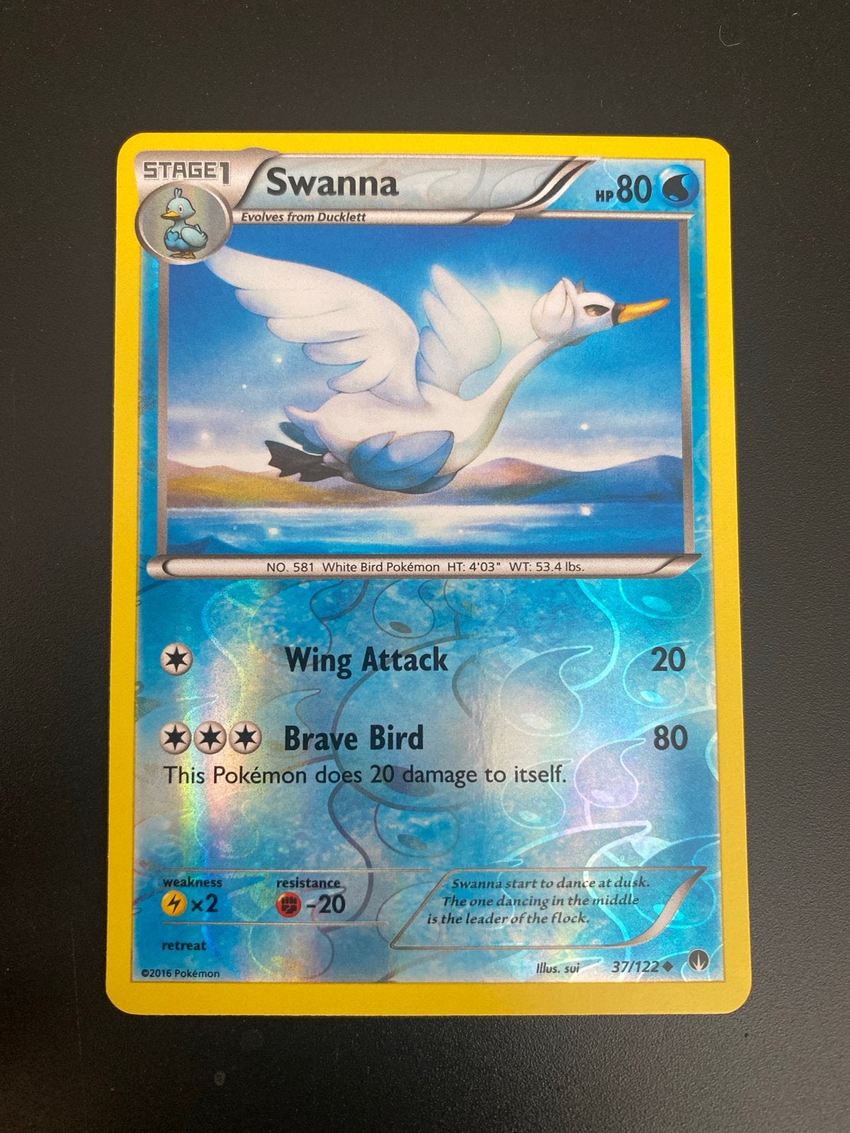 Swanna 37/122 Rev. Holo XY Breakpoint (2016) NM, Ophalen of Verzenden, Zo goed als nieuw, Losse kaart, Foil