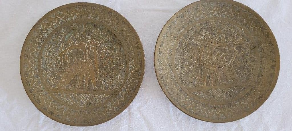Twee antieke koperen wandborden, Indonesie, Ophalen of Verzenden
