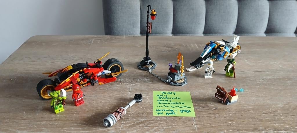 70667 lego set ninjago kai's bladecycle zane's snowmobile, Lego, Ophalen of Verzenden, Zo goed als nieuw, Compleet