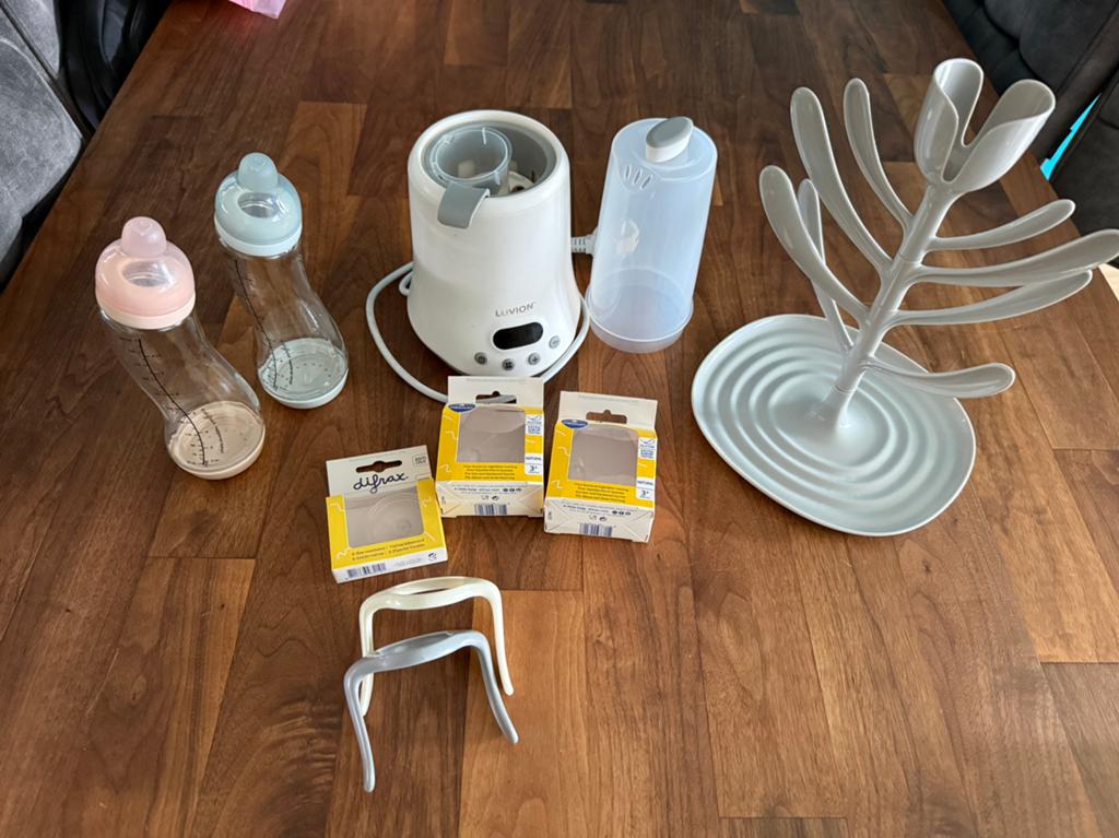 Baby set flessen, warmer, Ophalen of Verzenden, Zo goed als nieuw, Overige typen