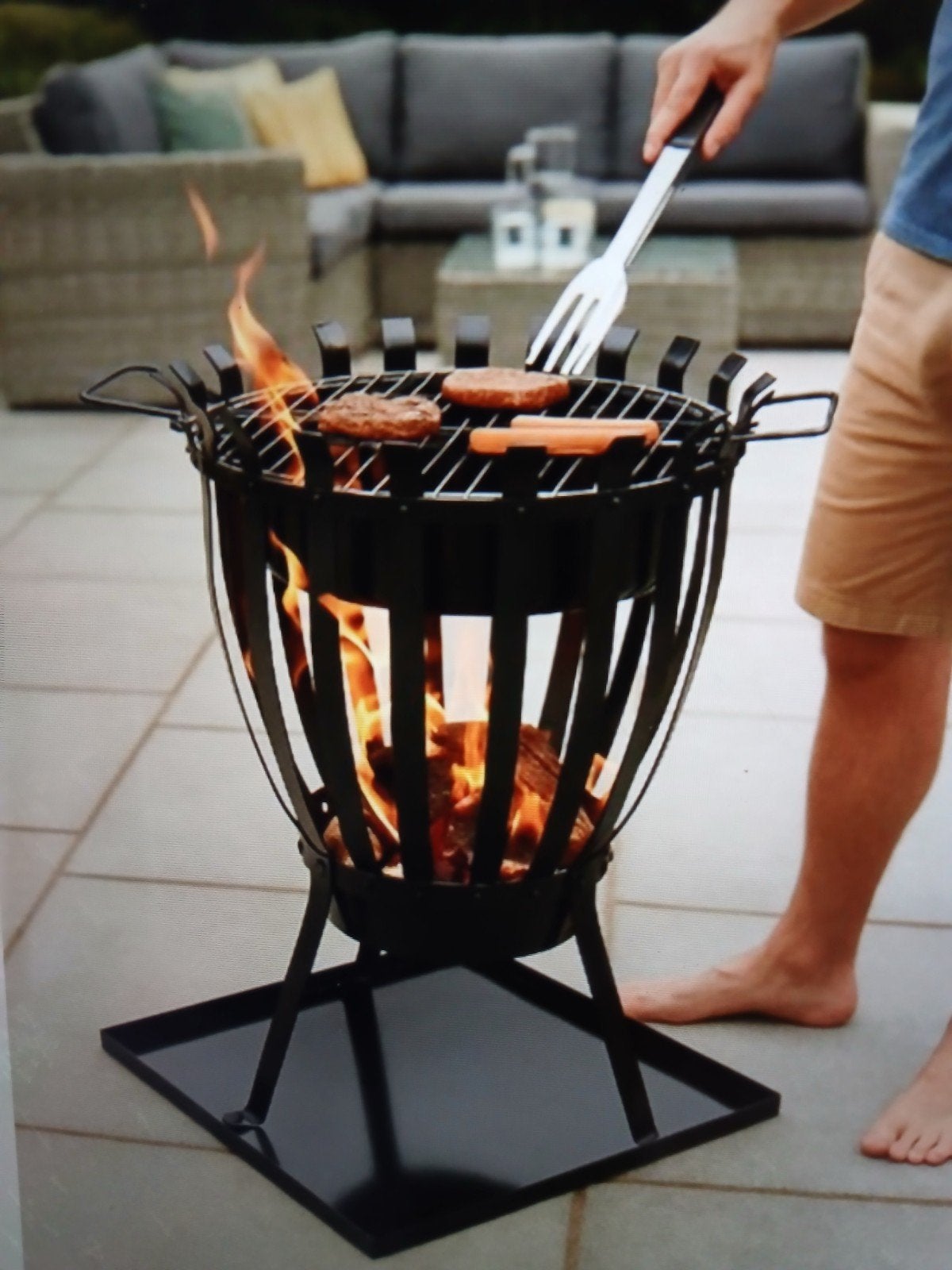 Vuurkorf met grillrooster en asopvangbak, Tuin en Terras, Vuurkorven, Ophalen, Gebruikt, Vuurkorf