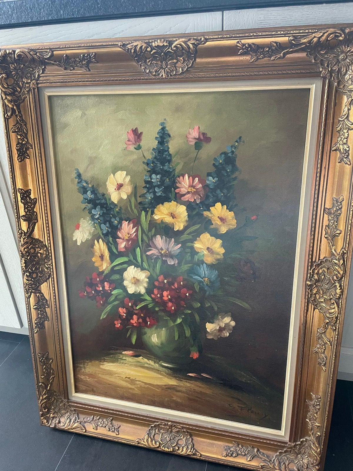 Prachtig bloemenstilleven van S. Fleury, 19e eeuw, Antiek en Kunst, Ophalen of Verzenden