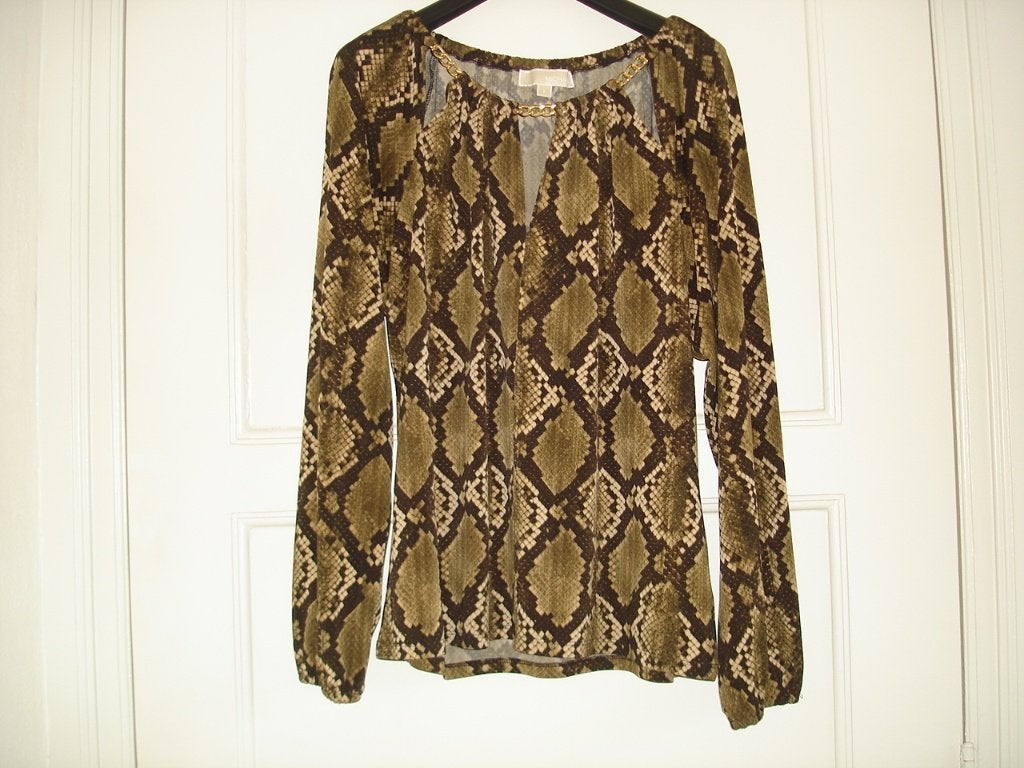 Michael Kors blouse top  maat L slangenprint bruin geelgroen, Maat 38/40 (M), Michael Kors, Bruin, Nieuw