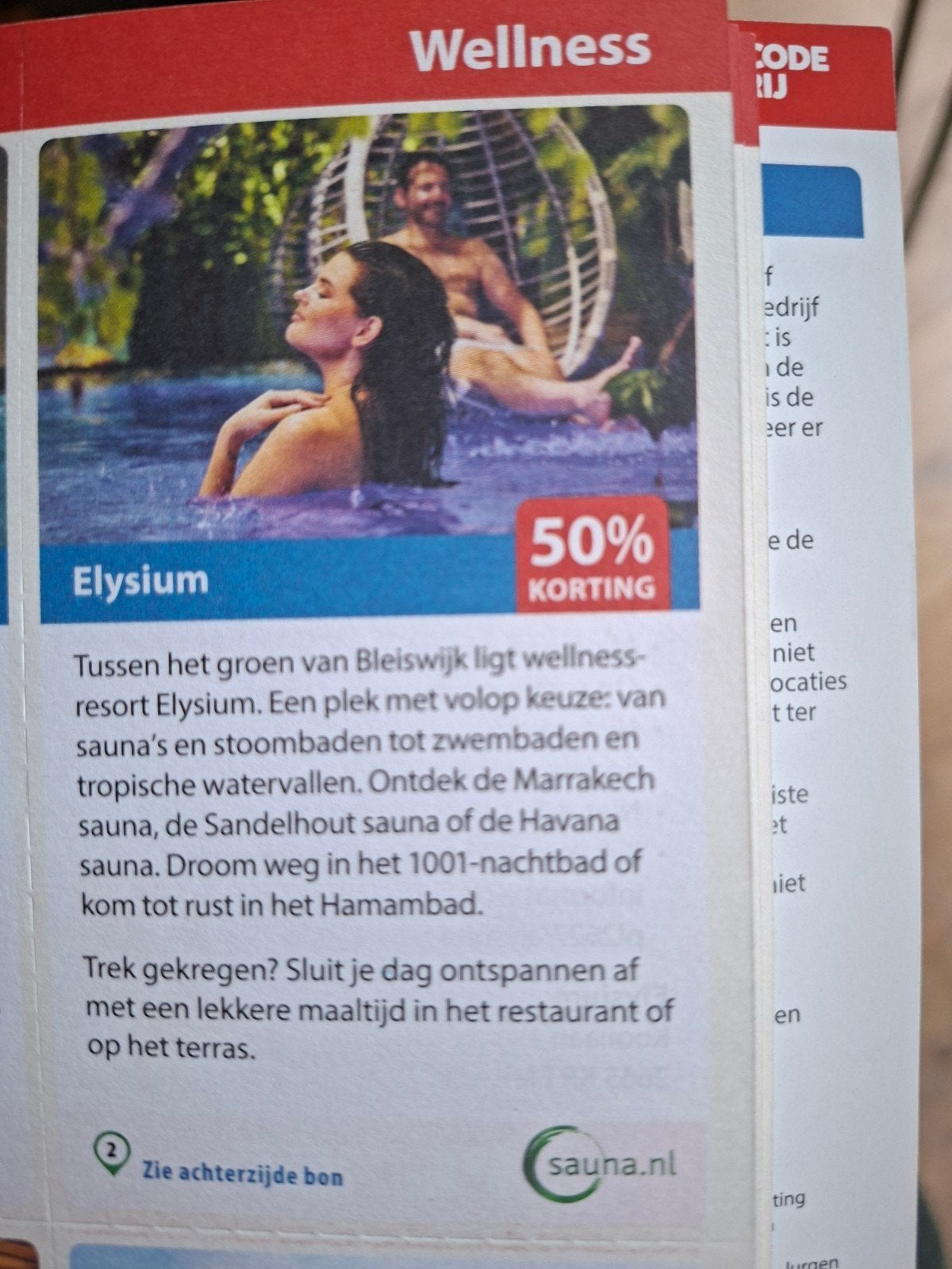 kortingsbon sauna Elysium Bleiswijk, Drie personen of meer, Kortingsbon, Spa of Sauna