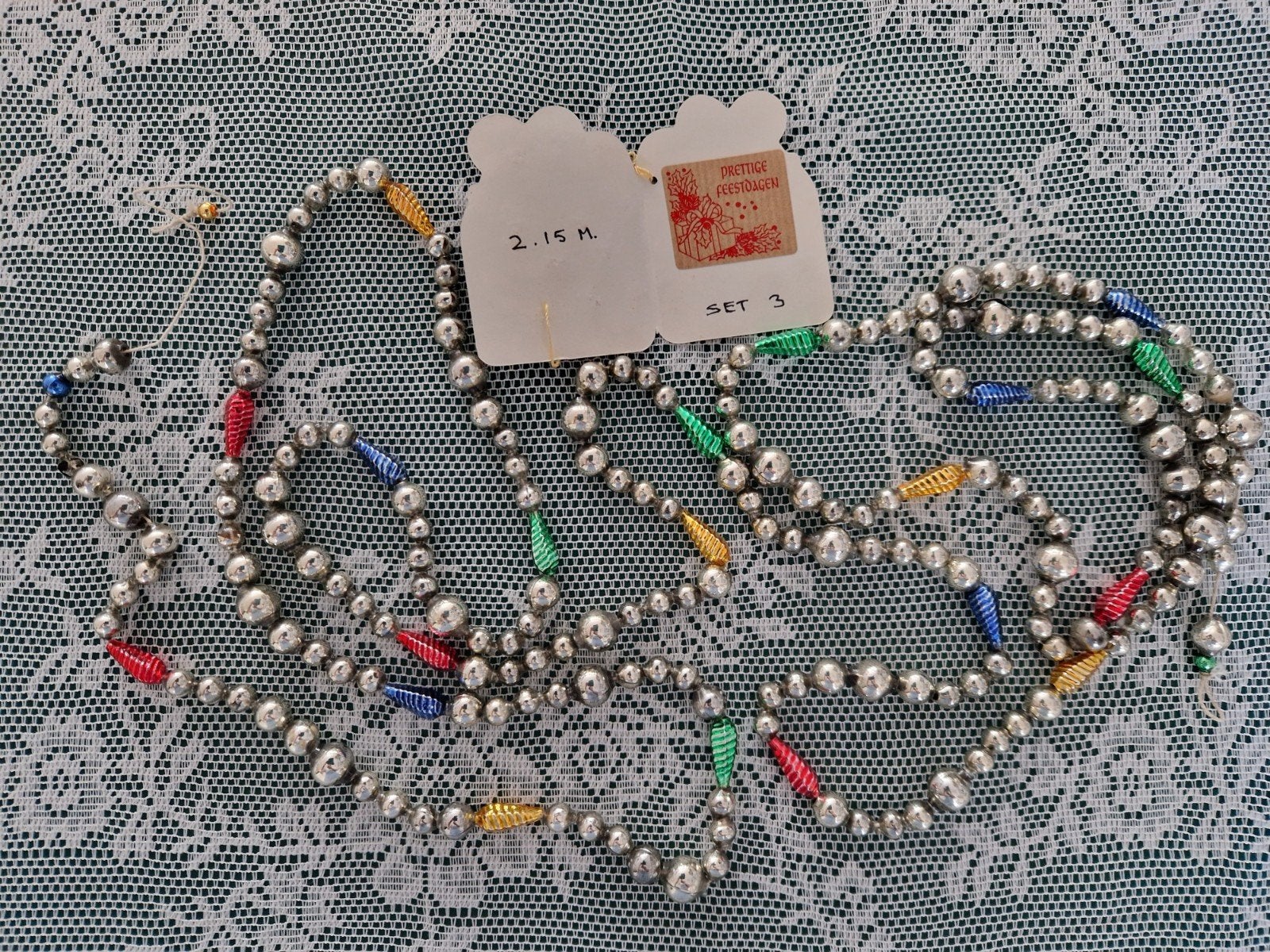 antieke oude glas kerstslinger 2.15m.set 3, Diversen, Ophalen of Verzenden