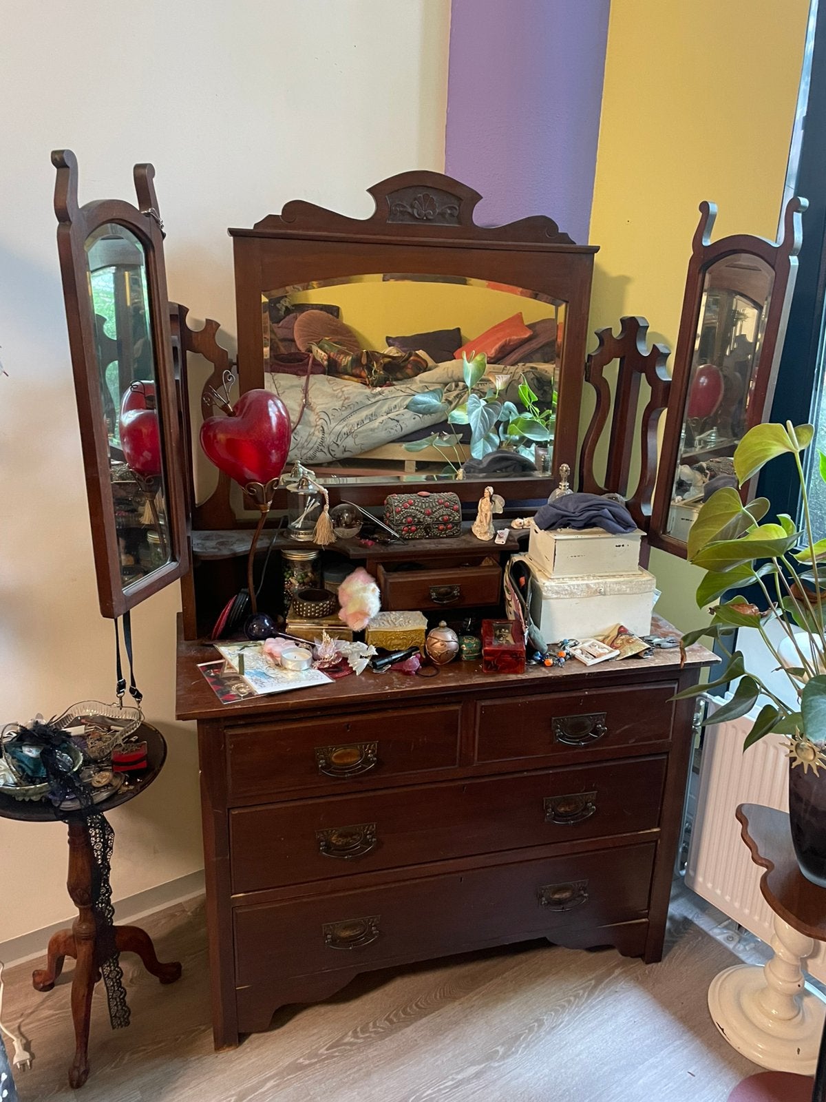 Kersenhouten kaptafel, Ophalen, Gebruikt, 100 tot 150 cm, Minder dan 100 cm
