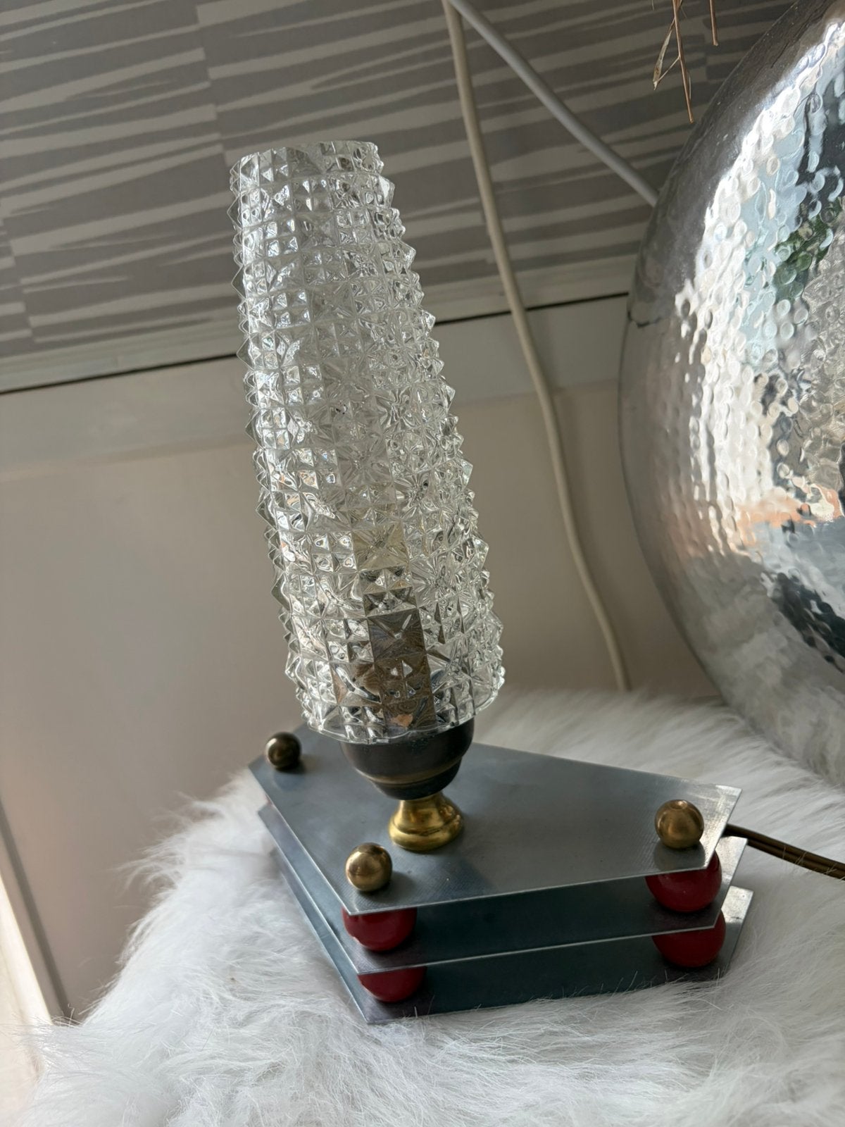 Tafellampjes met oud glas, Gebruikt, Vintage, E14 (klein), Ophalen of Verzenden