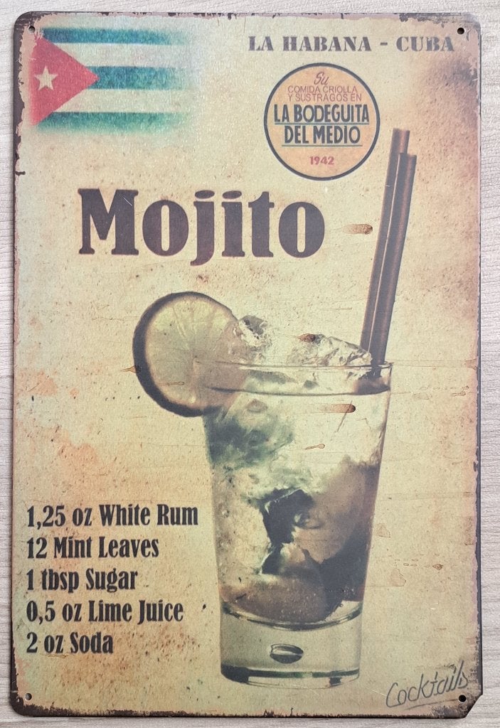 MOJITO - metalen reclamebordje 20 x 30 cm, Ophalen of Verzenden, Gebruikt, Reclamebord