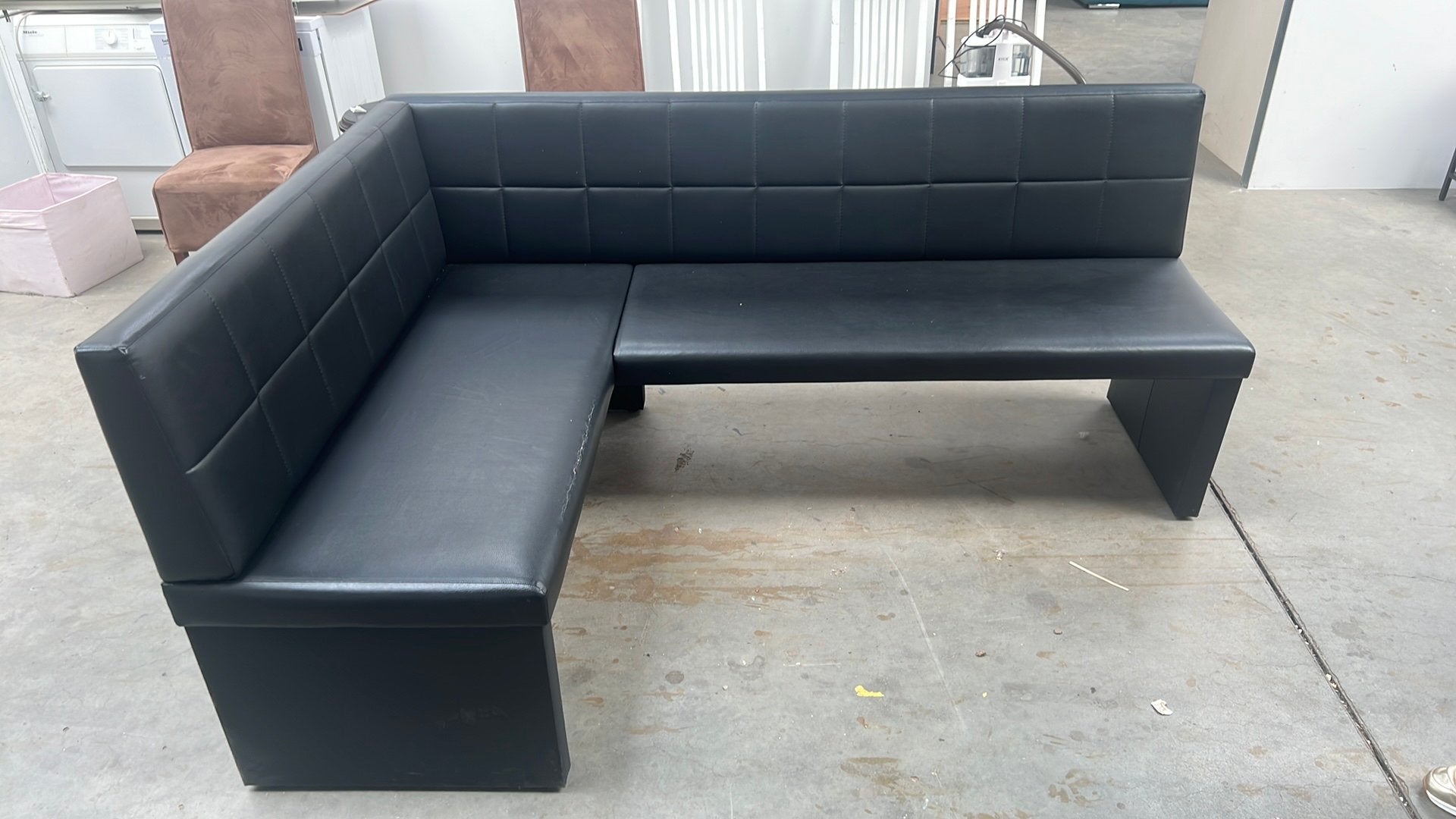 Zwarte leren hoekbank, Gebruikt, NVT, Loungeset, Bank