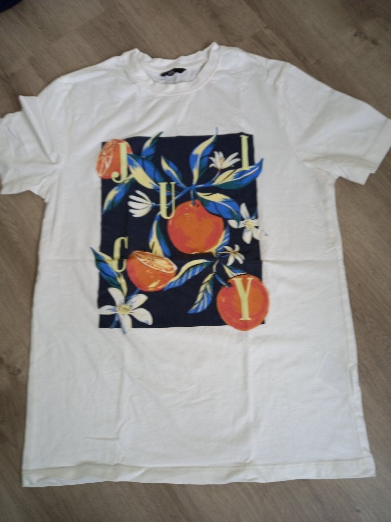 Wit creme shirt met leuke print C&A, Kleding | Heren, T-shirts, Wit, Nieuw, Maat 46 (S) of kleiner, C&A