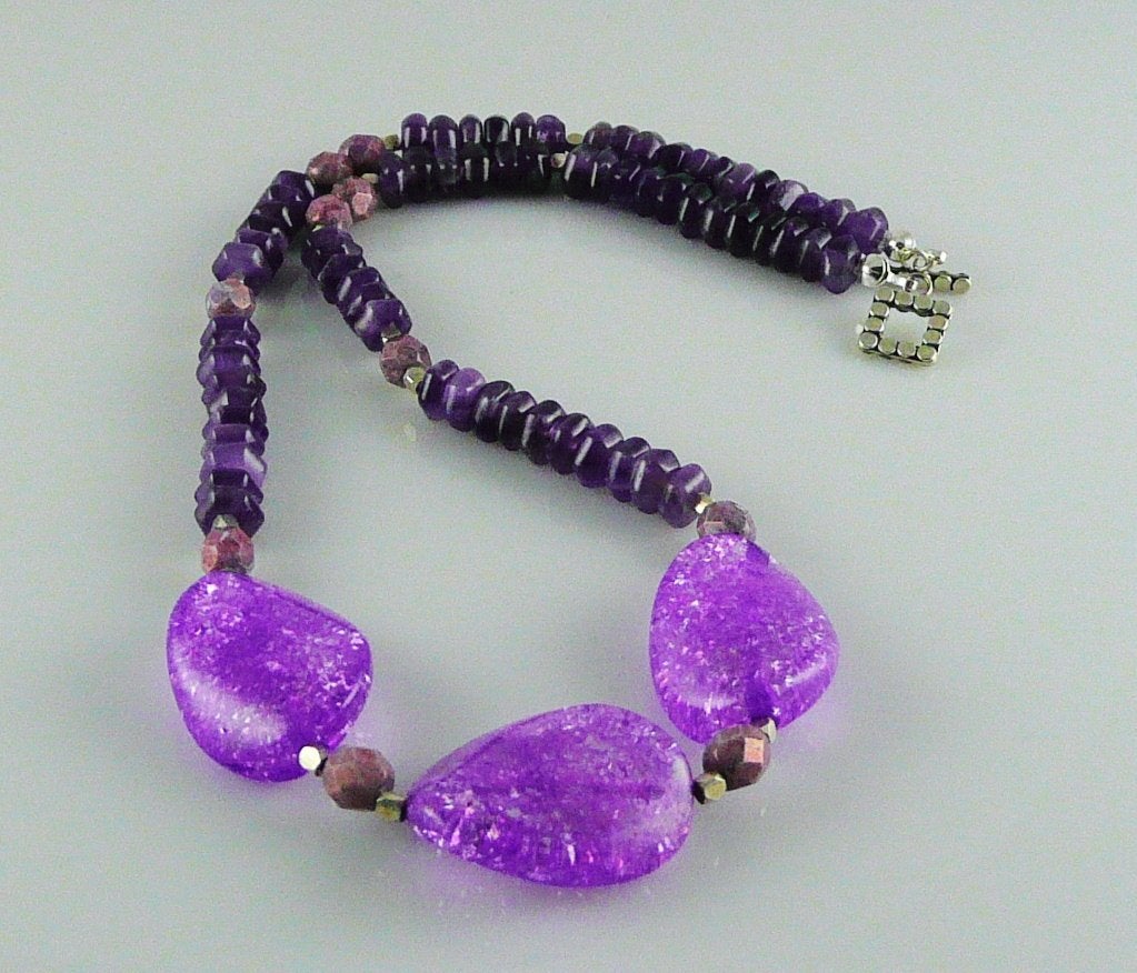 Ketting Christina amethist-bergkristal-glas facet zilver, Ophalen, Met edelsteen, Paars, Nieuw