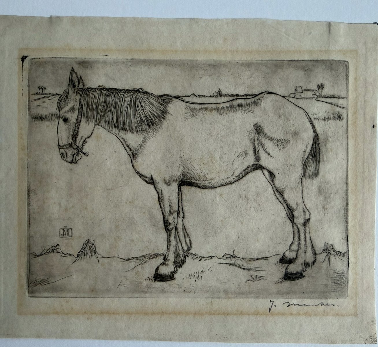 Jan Mankes (1889–1920) – Paard naar links, Antiek en Kunst, Ophalen of Verzenden