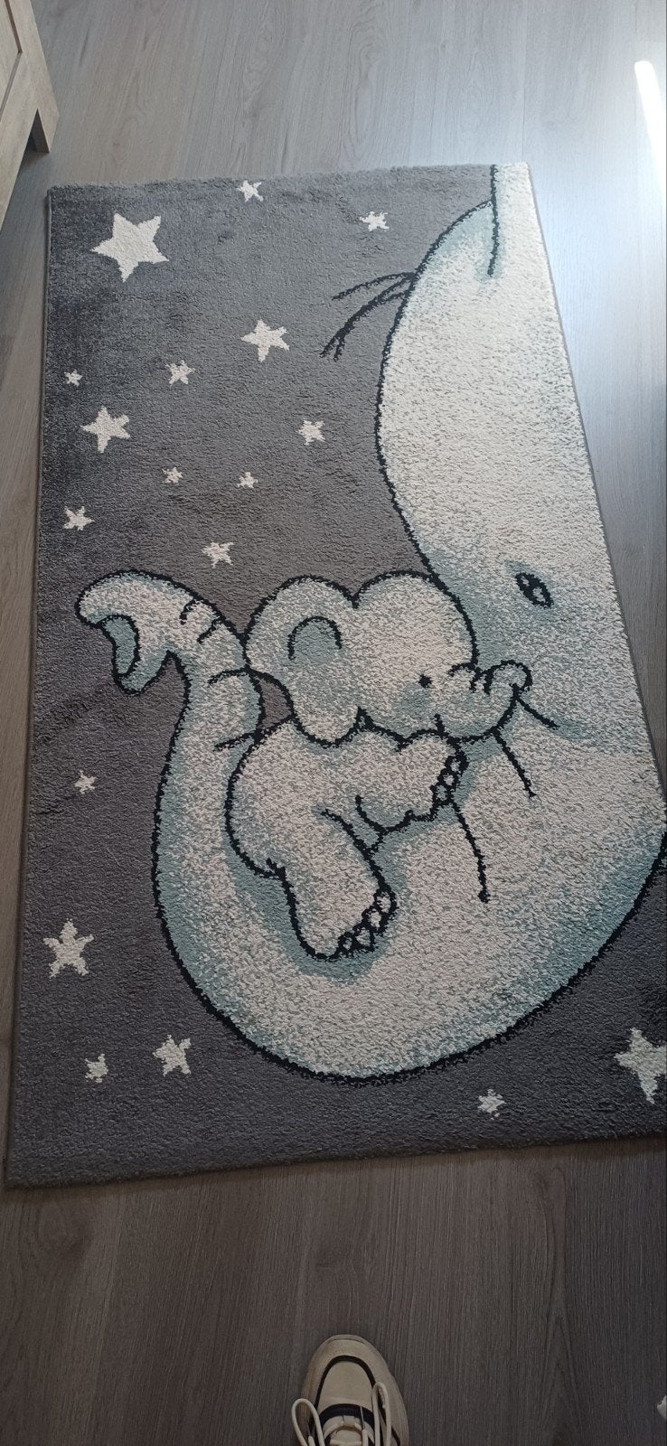 Vloerkleed kinderkamer olifant – grijs/blauw, Ophalen of Verzenden, Gebruikt, Kleed of Kussen