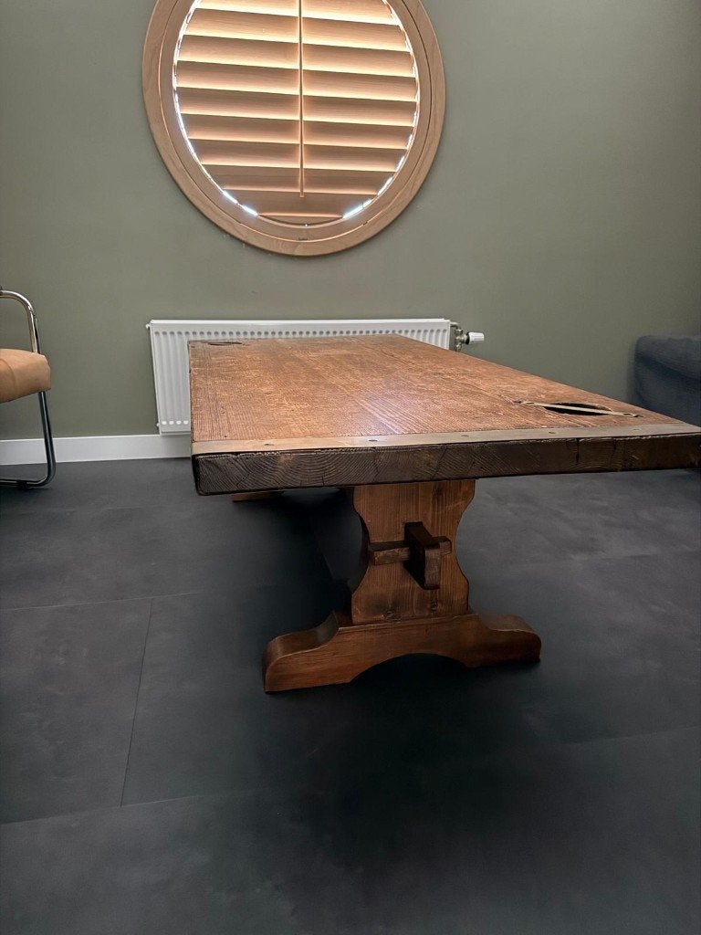 Authentiek vintage koffie tafel Liberty Ship hatchcover, Ophalen, 50 – 75, Gebruikt, 100 tot 150 cm