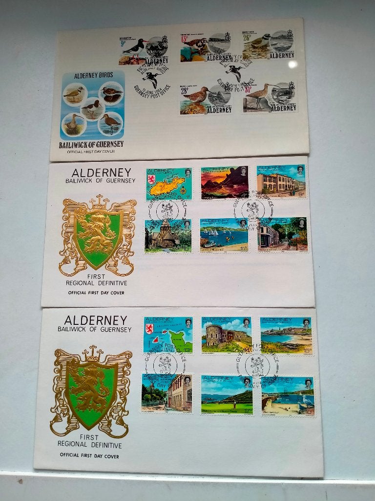 3 FDC's Alderney, Postzegels en Munten, Postzegels | Europa | UK, Verzenden