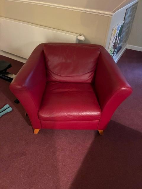 bank met 2 fauteuil, Ophalen, Gebruikt, Strak leder, Driepersoons