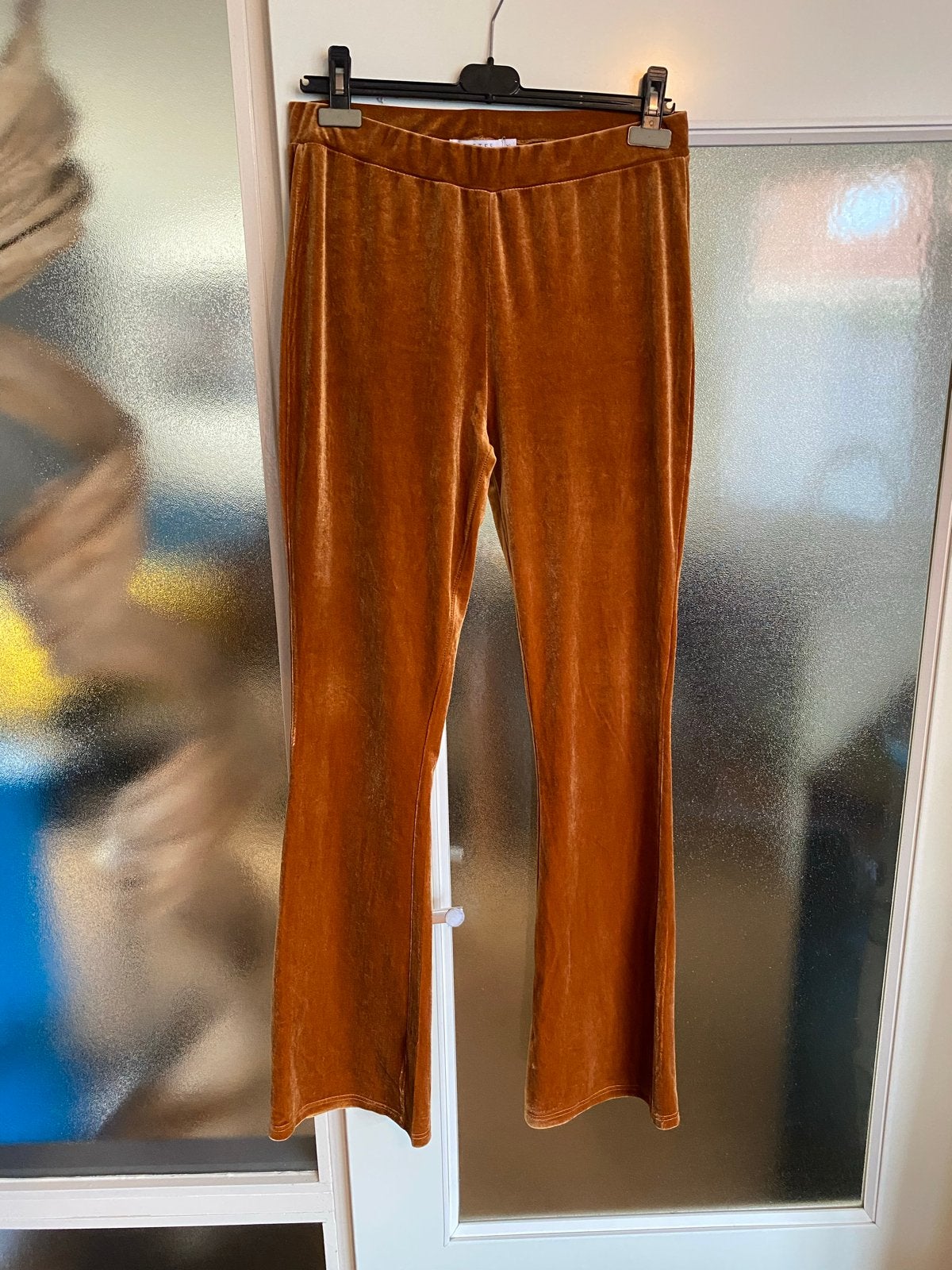 Costes flared stretchbroek XL - Superzacht met goudglans, Ophalen of Verzenden, Zo goed als nieuw, Maat 46/48 (XL) of groter, Goud