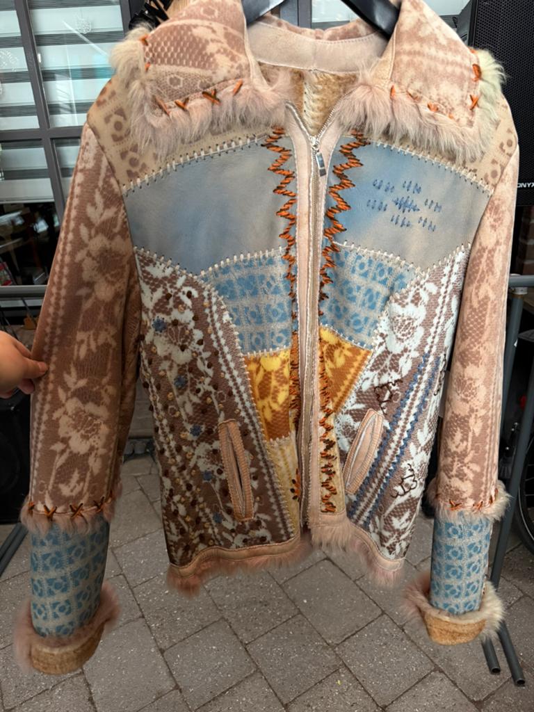 Multicolor vintage Lammy Jas van Lamsleer - maat M, Kleding | Dames, Jassen | Winter, Maat 38/40 (M), Overige kleuren, Ophalen of Verzenden