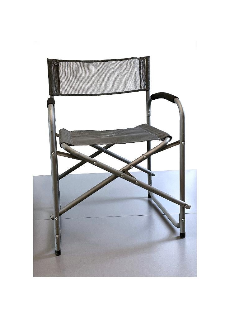 Regisseursstoelen (2x), Huis en Inrichting, Stoelen, Gebruikt, Twee, Kunststof, Metaal, Grijs, Ophalen