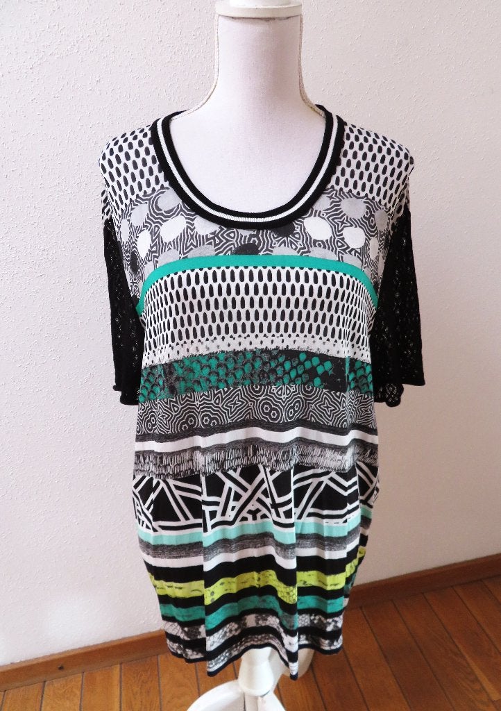 F97 GERRY WEBER shirt zwart wit groen geel maat 46, Kleding | Dames, Grote Maten, Zwart, Zo goed als nieuw, Gerry weber, Shirt of Top