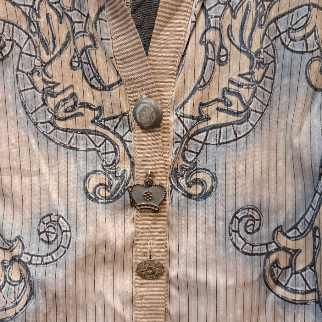 Elisa Cavaletti blouse printjes,knopen, denim, beige S 43689, Kleding | Dames, Blauw, ., Ophalen of Verzenden, Zo goed als nieuw
