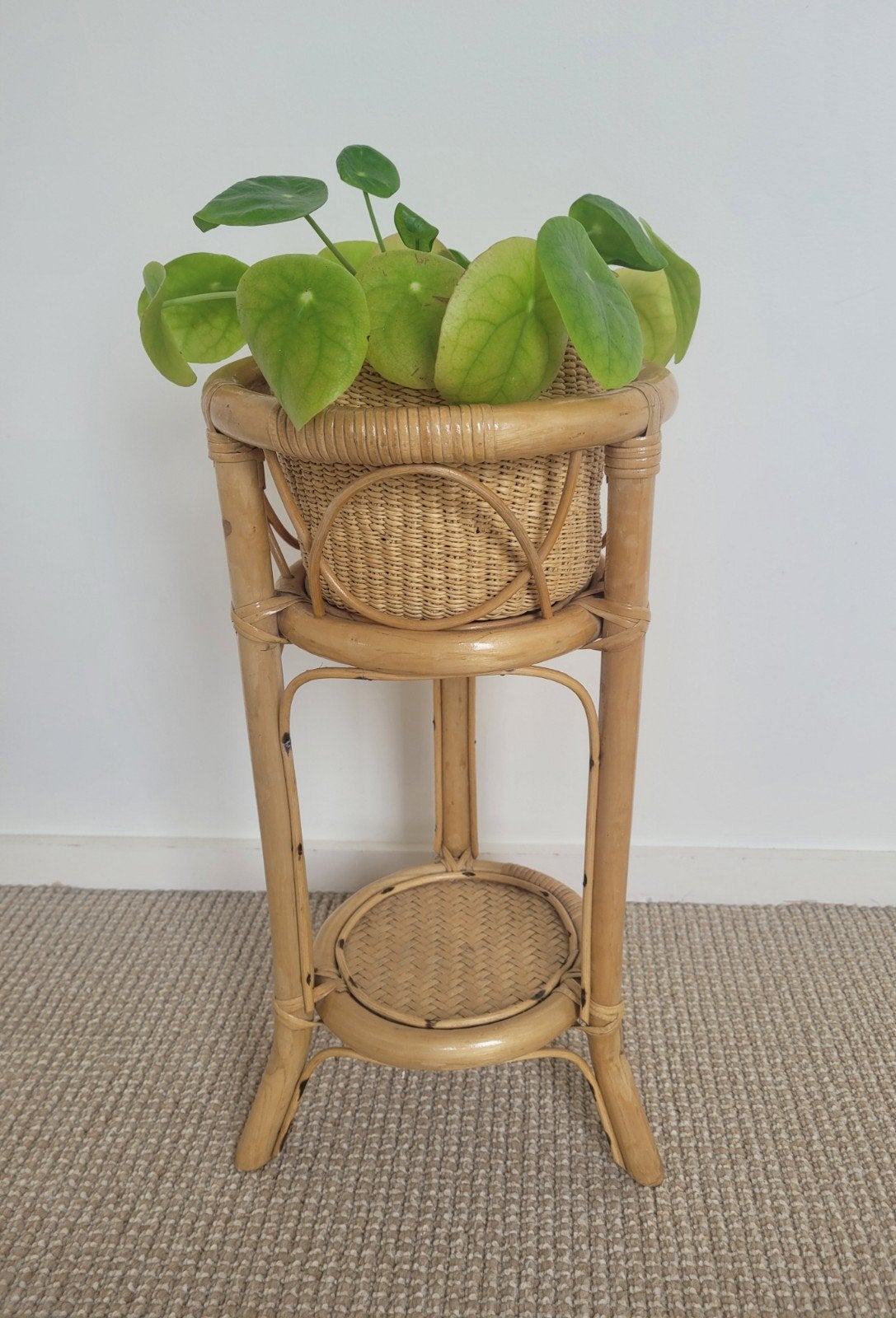 Plantenstandaard bamboe rotan vintage design, Ophalen of Verzenden, Zo goed als nieuw